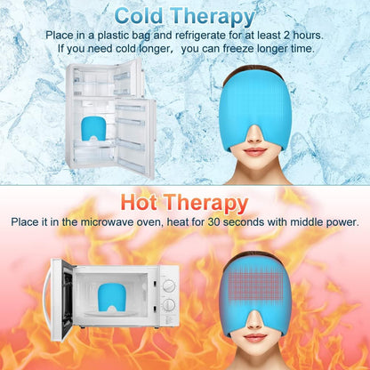 AOOWU Migraine Relief Cap, Reusable Soothing Headache Cap, Odorless Cooling Gel Ice Hat, Ice Pack Head Wrap, Hot and Cold Therapy, Cold Face Mask for Tension Stress Hangover Sinus Puffy Eyes, Blue