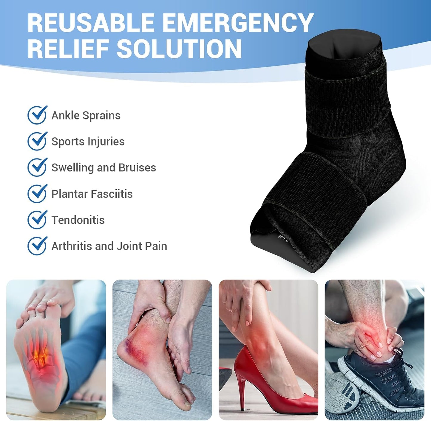 Comfytemp Ankle Foot Ice Pack Wrap for Plantar Fasciitis Relief, FSA Eligible HSA, Ankles Brace for Sprain Pain, Heel Spur, Swelling, Achilles Tendonitis, Hot Cold Gel Ice Pack for Injuries Reusable
