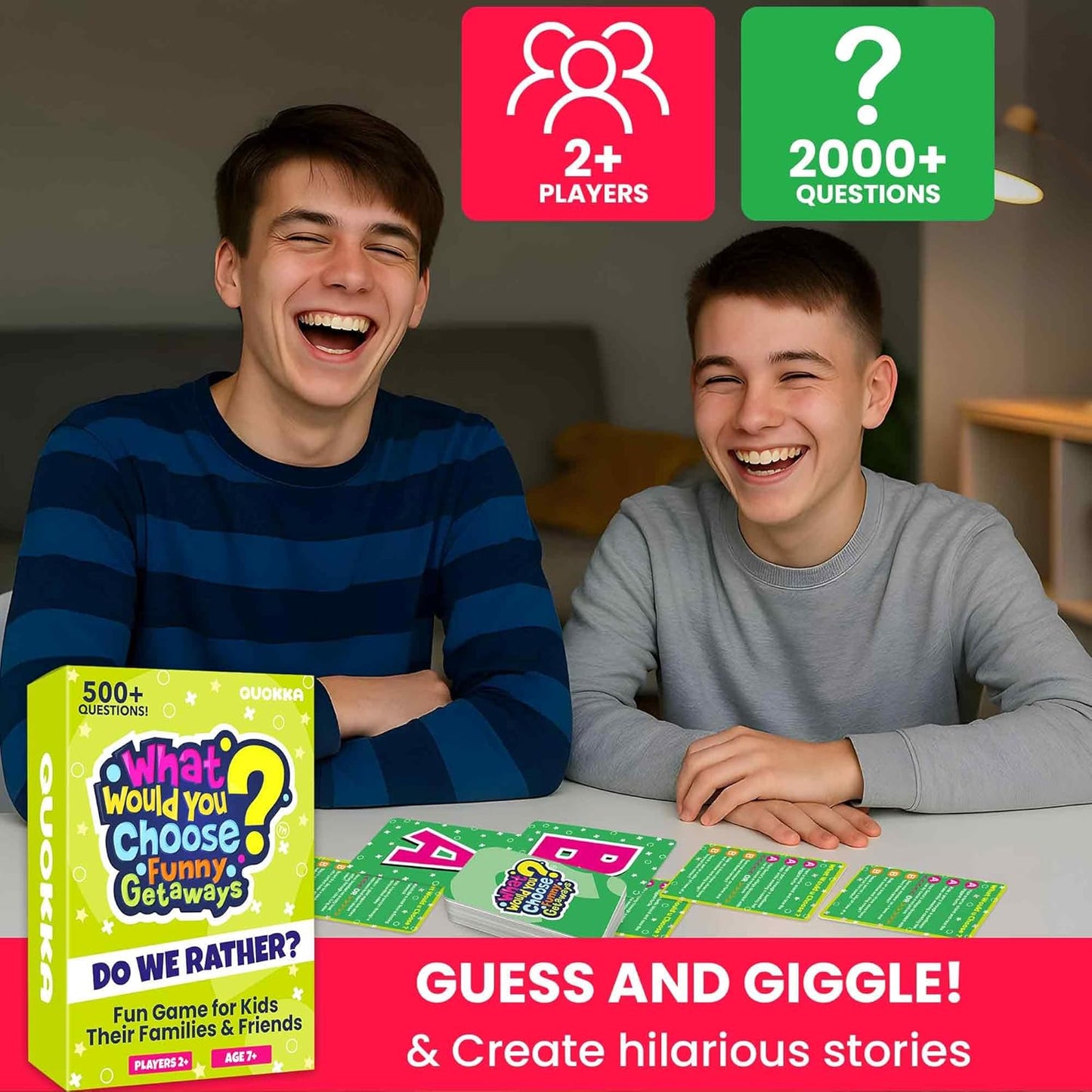 QUOKKA Card Game for Teens, Kids, Adults – 500+ Hilarious Travel & Vacation Scenarios | Funny Getaways What Would You Choose Challenge | Family Nights & Party Game for Friends, Road Trips & Sleepovers