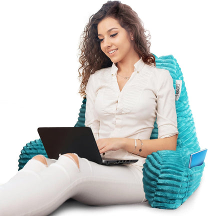 Hearth & Harbor Reading Pillow for Bed Adult – Back Pillow for Sitting in Bed, Standard Bed Pillows for Sitting Up in Bed, Foam Bed Chair Pillow, Stone Blue Bed Rest Pillow