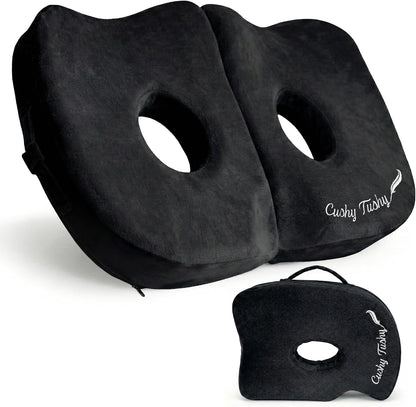 Cushy Tushy Premium Foldable Travel Seat Cushion - for Relief of Lower Back, Sciatic, Butt and Tailbone Pain - for Home & Office Use, Perfect for Travel or Driving - Coccyx Seat Cushion