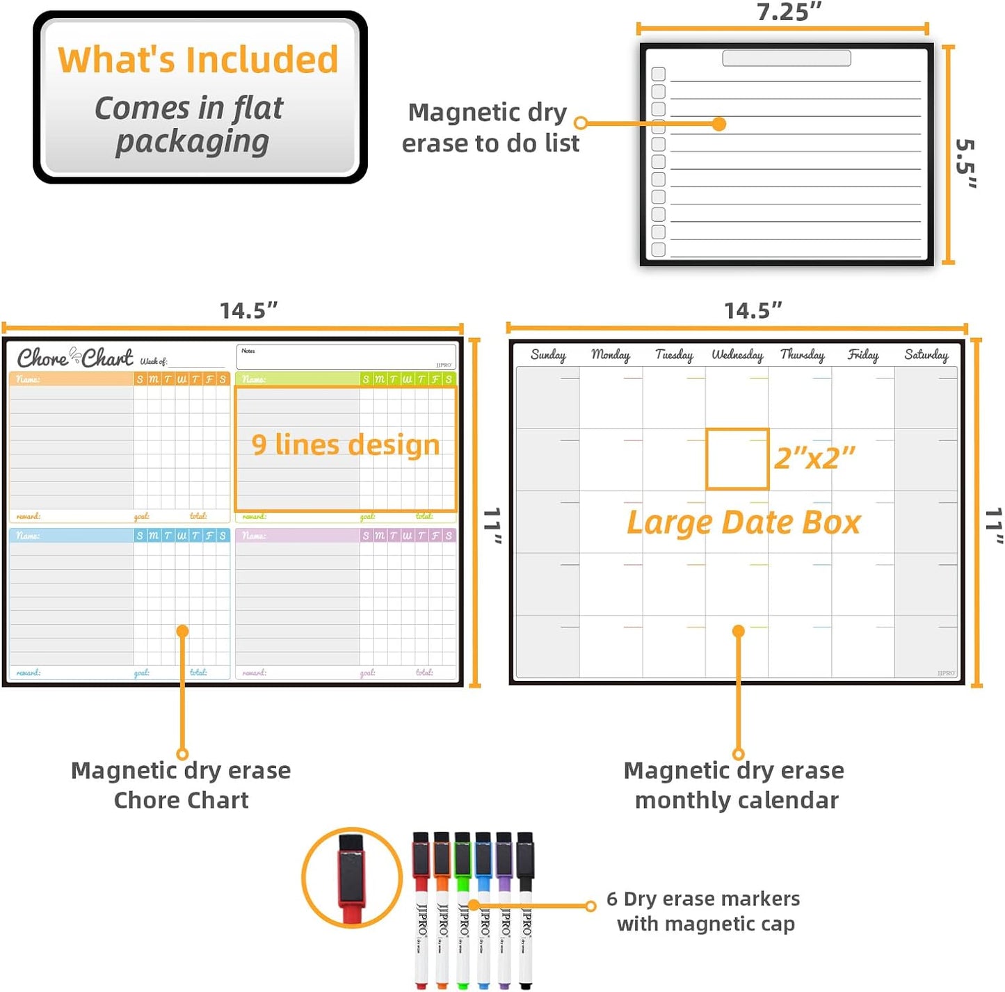 JJPRO Magnetic Dry Erase Chore Chart Set for Fridge-Used for Multiple Kids-One Chore Chart and Two Bonus Dry Erase Pad/Grocery Boards-Behavior Chart for Multiple Kids