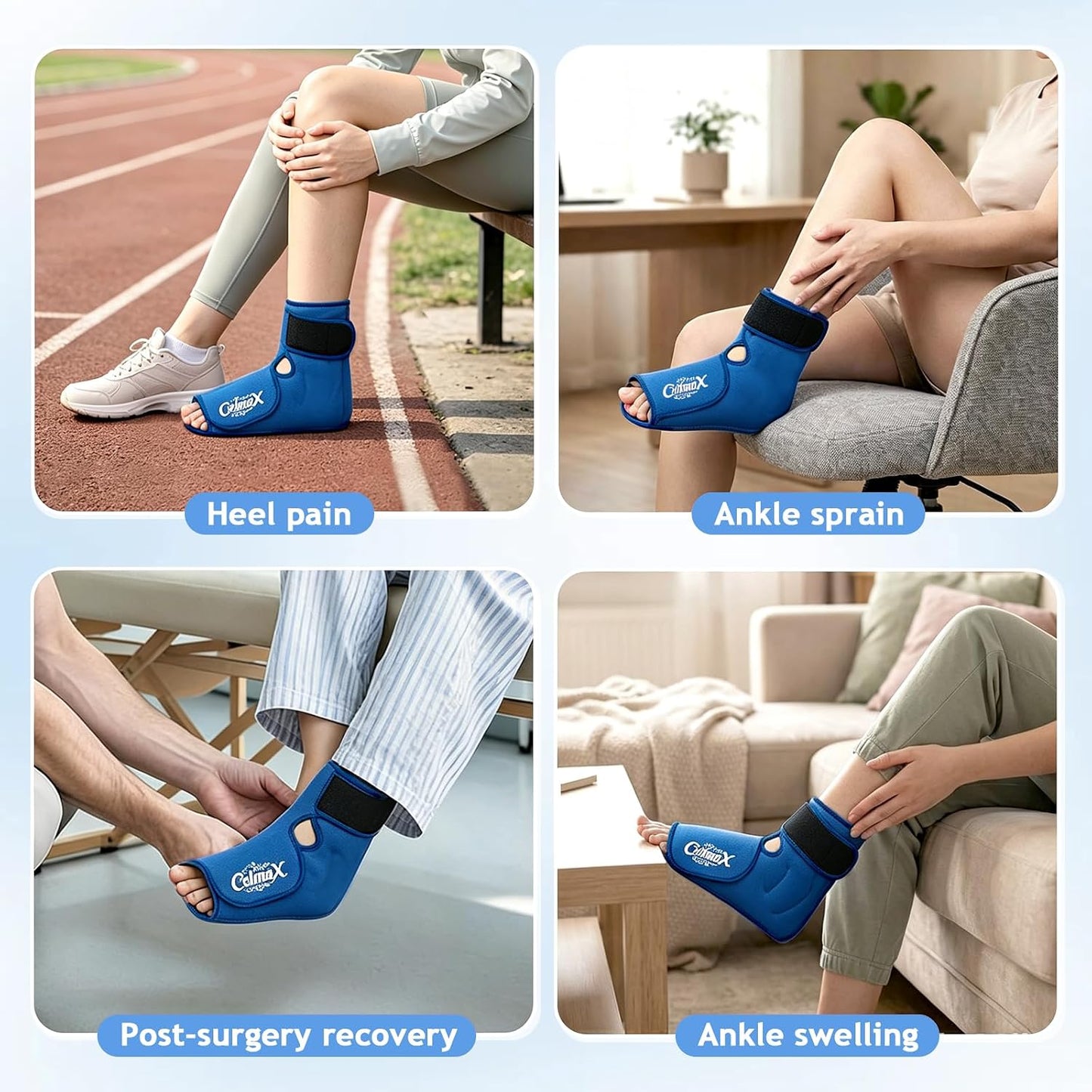 Ankle Ice Pack Wrap, Heel Ice Pack Wrap for Plantar Fasciitis Relief | Reusable Gel Ice Cold Packs for Sprained Ankles, Pain Relief, Post Surgery, Sports Injury, Ice Pack for Foot,Blue