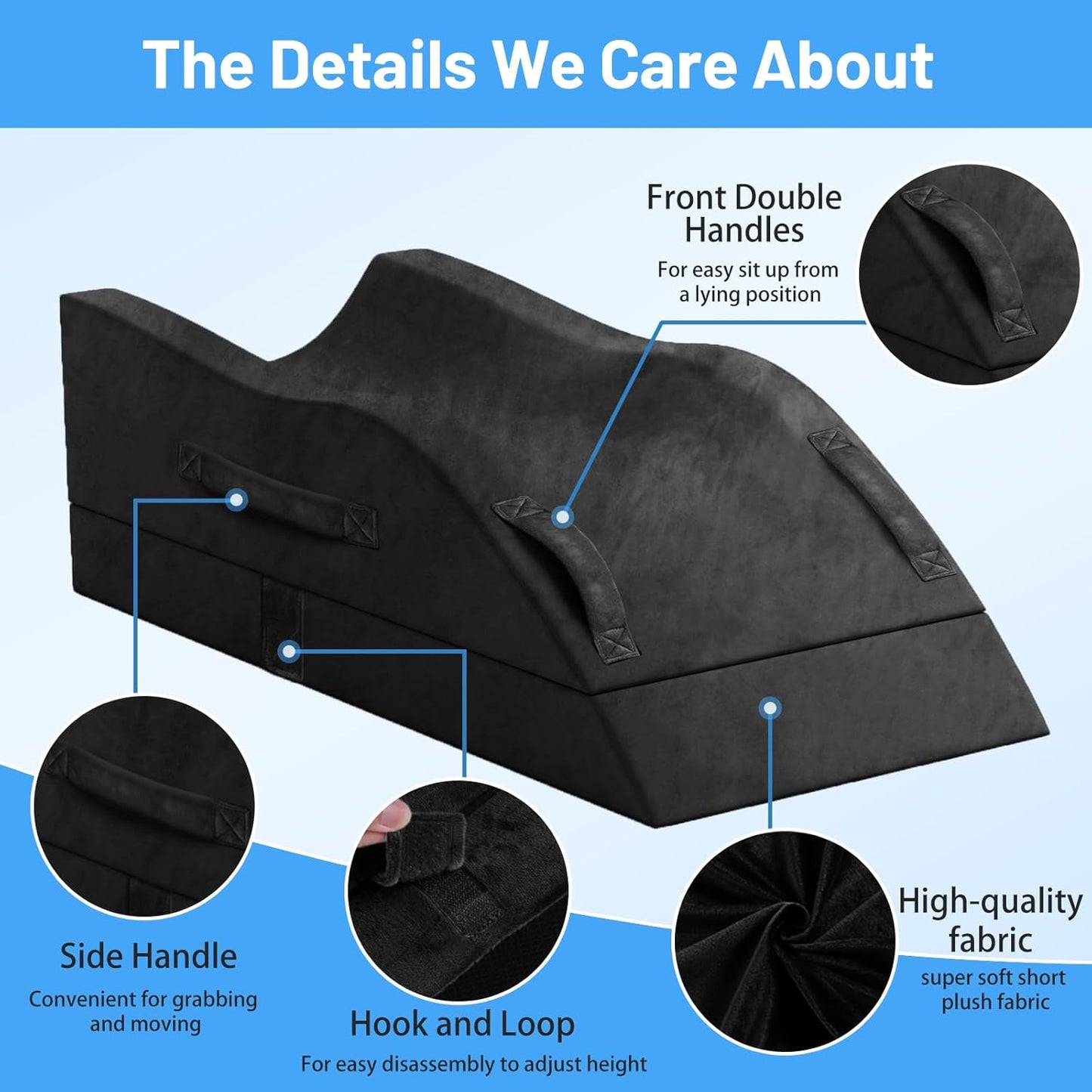 TranquilRelax Leg Elevation Pillow for After Surgery, Wedge Pillow, Grey | Single-leg design, adjustable height, U-shaped cradle, supportive memory foam, washable cover, leg elevation for swelling
