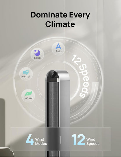 DREO Smart Tower Fan for Bedroom, 120° Oscillating Fan, 12 Speeds
