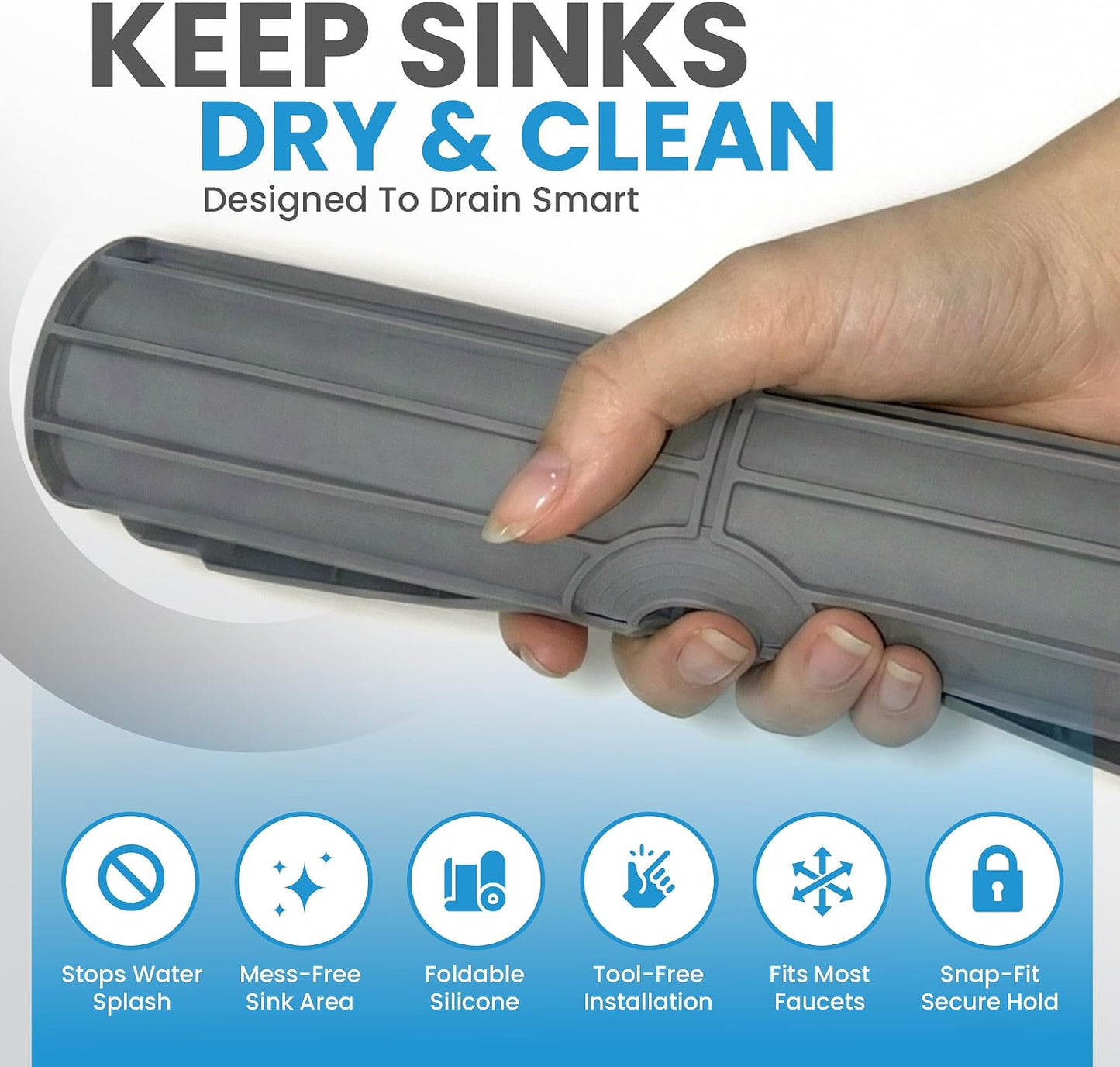Faucet Mat for Kitchen Sink – 24 Inch Silicone Sink Splash Guard with 2 FREE Drain Cleaning Rods, Food-Grade Kitchen Faucet Mat, Self-Draining Countertop Protector for Kitchen & Bathroom