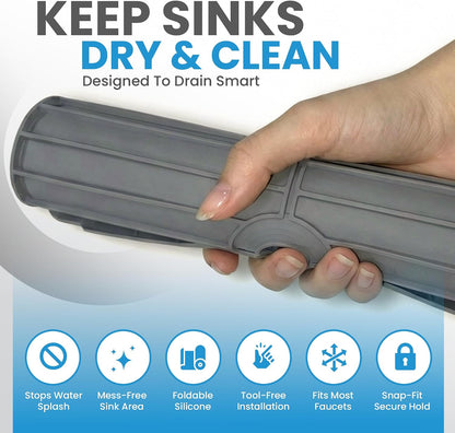 Faucet Mat for Kitchen Sink – 24 Inch Silicone Sink Splash Guard with 2 FREE Drain Cleaning Rods, Food-Grade Kitchen Faucet Mat, Self-Draining Countertop Protector for Kitchen & Bathroom