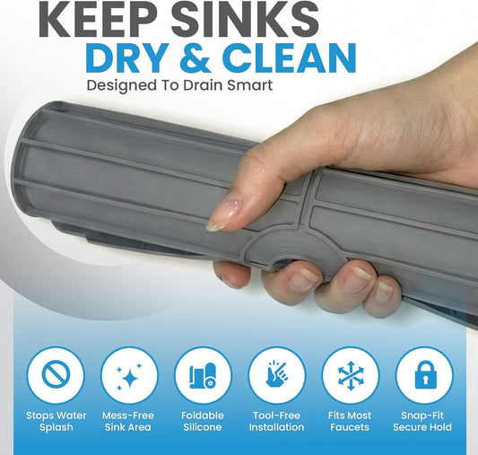 Faucet Mat for Kitchen Sink – 24 Inch Silicone Sink Splash Guard with 2 FREE Drain Cleaning Rods, Food-Grade Kitchen Faucet Mat, Self-Draining Countertop Protector for Kitchen & Bathroom