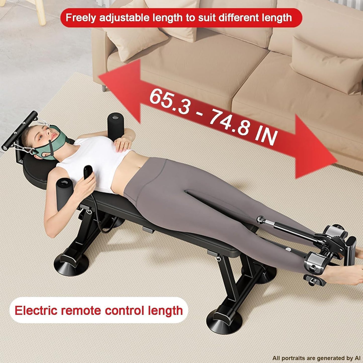 Fitness Full Body Traction Bed, Massage Cervical Traction Table for Lumber Stretching, Portable Inversion Table Alternative, Back Decompression Bench Machine for Home (Electric High)