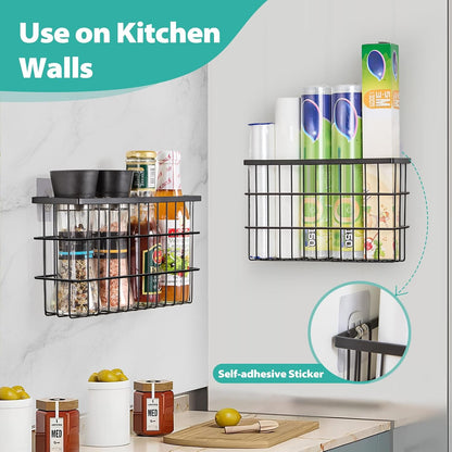 Sinnsally 2 Pack Cabinet Door Organizer,Self Adhesive Lid Organizers Inside Cabinet Storage Boxes,Hanging Storage Basket Organizer Wall Mounted Pantry Caddy Cup Holder for Kitchen,Fridge,Bathroom
