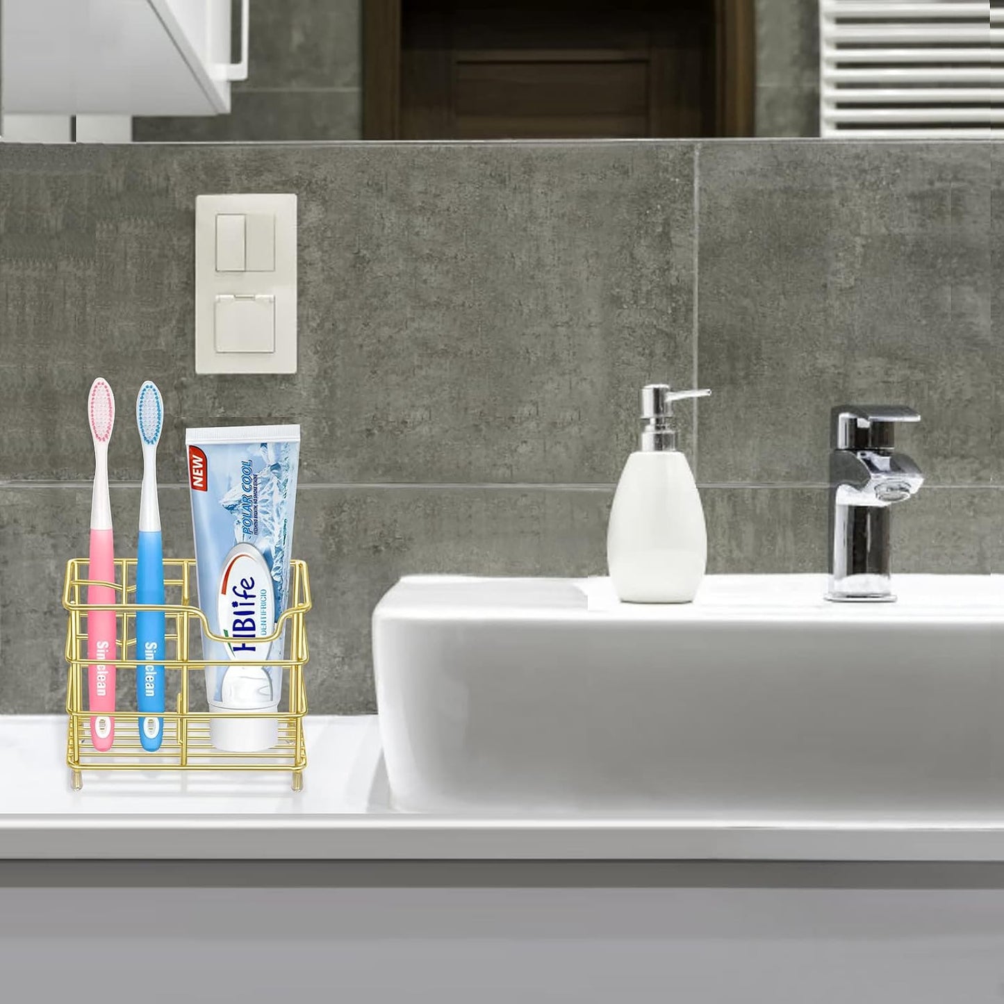 HBlife Toothbrush Holders for Bathroom, 5 Slots Silver Stainless Steel Bathroom Accessories Organizer