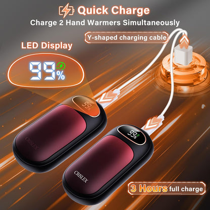 CRISLEX Electric Hand Warmers Rechargeable 2 Pack, 4 Levels Fast Heat, Reusable Hand Warmers with LED Display, Portable Magnetic Pocket Heater, Gifts for Christmas, Men, Women, Raynauds, Hunting, Golf