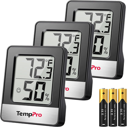 TempPro TP49 3 Pack Digital Hygrometer Indoor Thermometer | Humidity Meter Mini Hygrometer with Temperature and Humidity Monitor Outdoor and Room Thermometer Weather Station