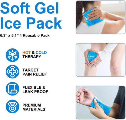 Ice Packs for Injuries Reusable Gel - Hot Cold Gel Ice Pack for Injury, Pain Relief, Rehabilitation - Flexible Ice Packs for Knee, Shoulder, Back, Neck, Wrist - 4.7" x 12.2"