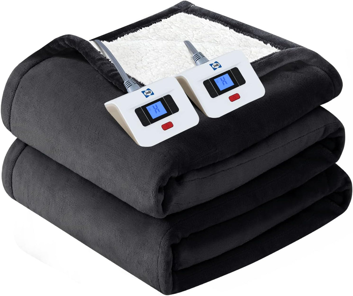 Sealy Electric Throw Blanket Heated Flannel & Sherpa Auto Shutoff 50"x60"