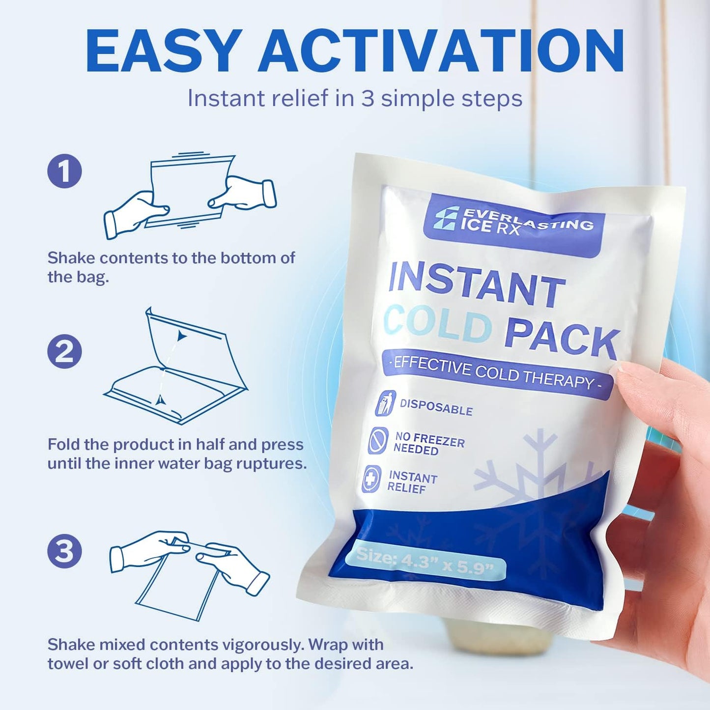 50 Pack Instant Ice Packs for Injuries, Disposable Instant Cold Pack