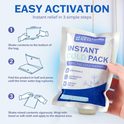 50 Pack Instant Ice Packs for Injuries, Disposable Instant Cold Pack