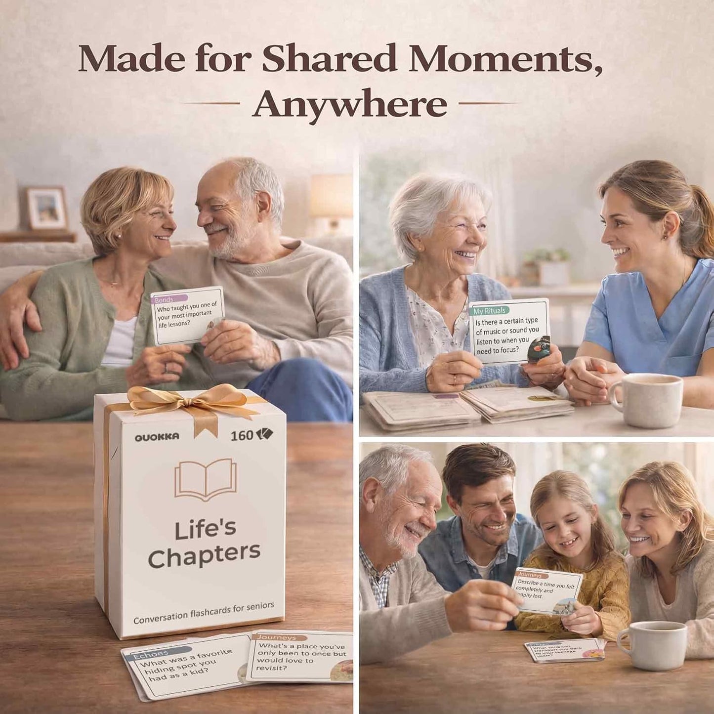 Memory Games for Seniors — Alzheimer's and Dementia Must Haves for Elderly | 160 Large Print Conversation Starters Cards for Seniors — Brain Toys for Dementia — Cognitive Game and Activity for Adults