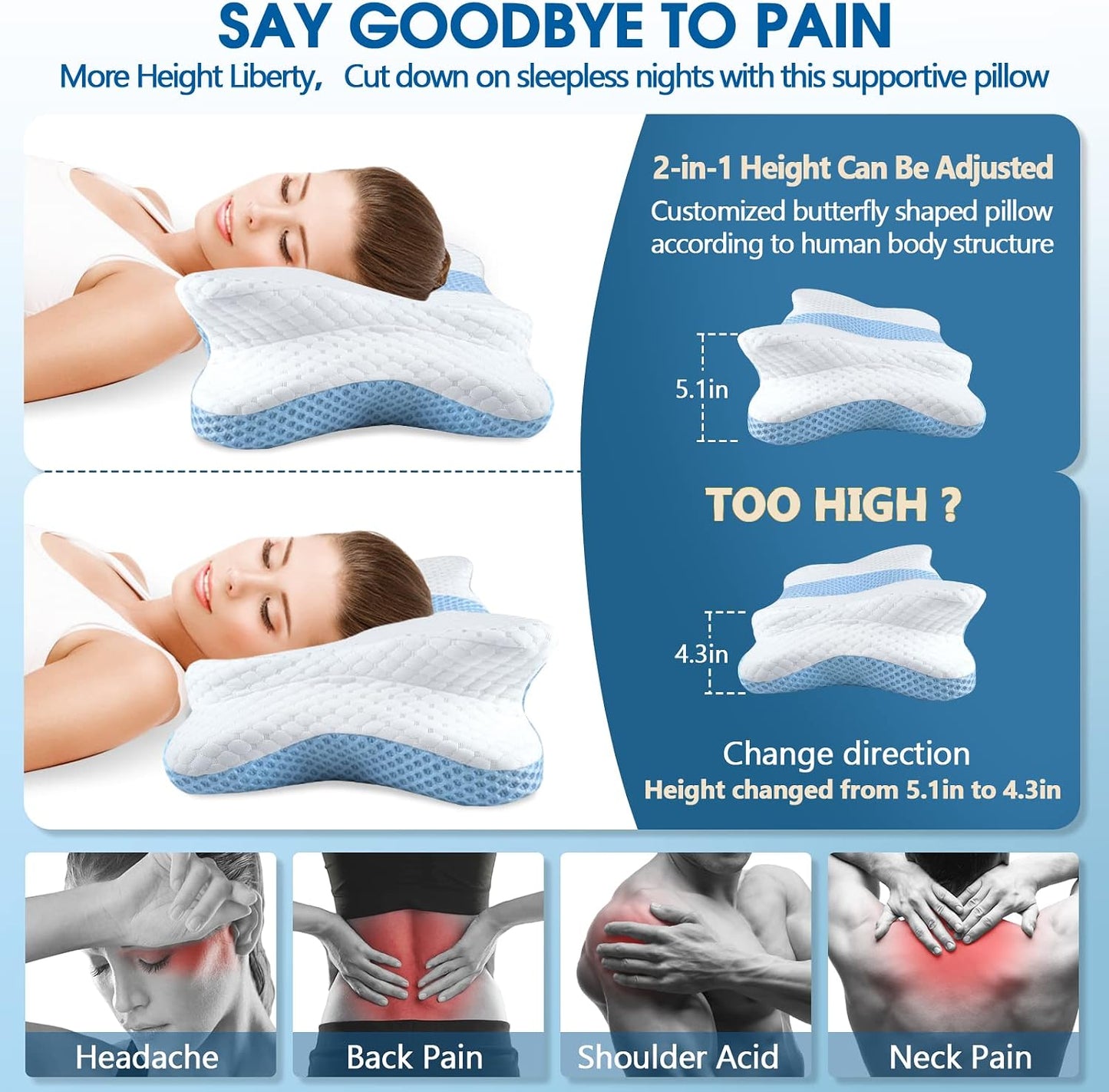 CHxxy Memory Foam Pillows, Cervical Pillow for Neck & Shoulder Pain Relief | Ergonomic Contour Bed Pillow, Soft for Side Sleep Stomach Sleeping and Back Sleeper-Queen Size&Grey