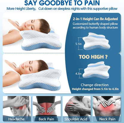 CHxxy Memory Foam Pillows, Cervical Pillow for Neck & Shoulder Pain Relief | Ergonomic Contour Bed Pillow, Soft for Side Sleep Stomach Sleeping and Back Sleeper-Queen Size&Grey