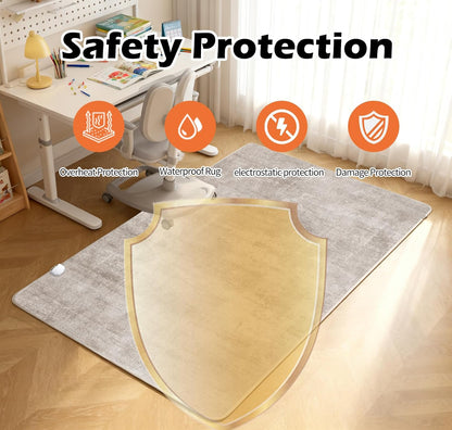 Electric Heated Carpet 35x55in Soft Plush Heating Rug 450W CX | Instant Warmth in 30s, 60 Heat Levels 12h Timer, Energy Efficient Safety Protection Ideal for Home Office Playroom 120V