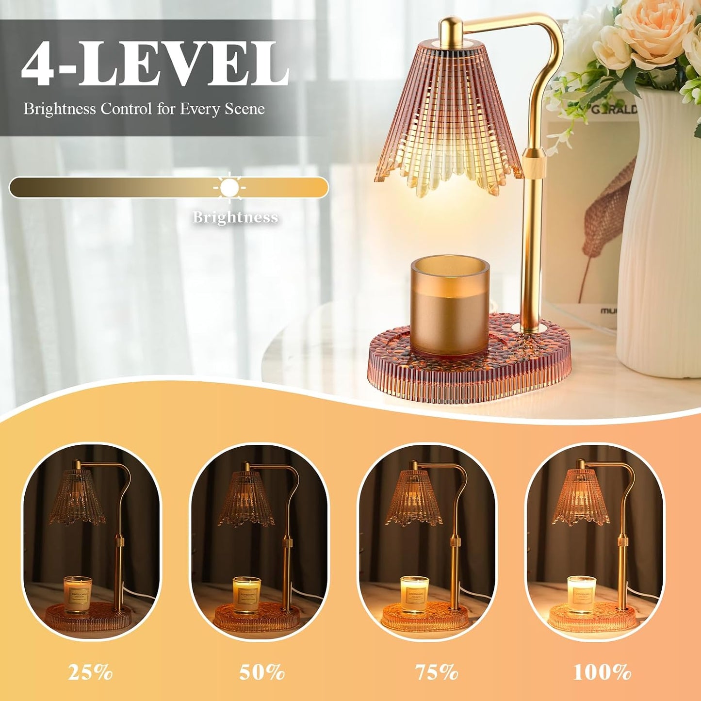 Flower Candle Warmer Lamp,Adjustable Timer & Dimmer(Black2) | Adjustable height fits jars. Timer & dimmer safe melt. 2 bulbs & heat-proof base. Perfect for bedroom, office, or gifting.