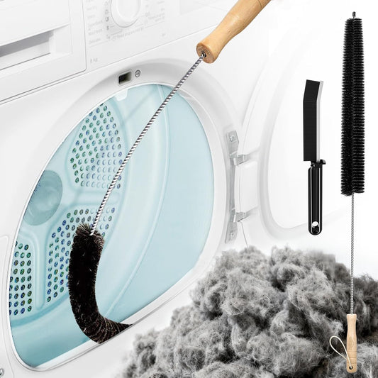 Holikme Dryer Vent Cleaner Kit - Flexible Lint Brush Remover Cleaning Tool | 27.5in flexible 304 steel shaft & nylon bristles, removes lint dust pet hair for vent, fridge coil & tight corners