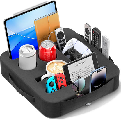 Couch Cup Holder Pillow, Sofa and Bed Caddy for iPad, Kindle, Switch, Game Controller, Remotes, Phones, Small-Sized Cup & Drink Holder for Couch, Bed, Desk, Car, Beach, Bathroom Cup Holder