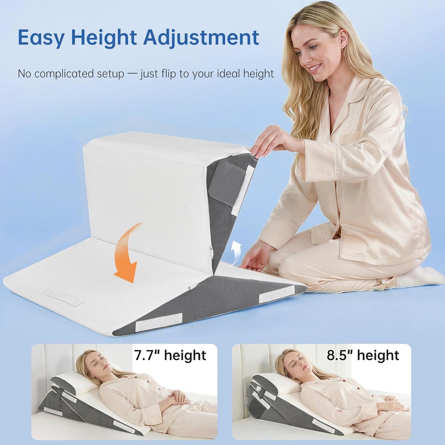Vekkia 34" Extra-Long Wedge Pillow,7.5" Bed Wedge Pillow for Sleeping,White | Pillow Wedge Back Support for After Surgery, Idea for Acid Reflux,Snoring Relief,Removable Washable Cover&Double Side Pockets