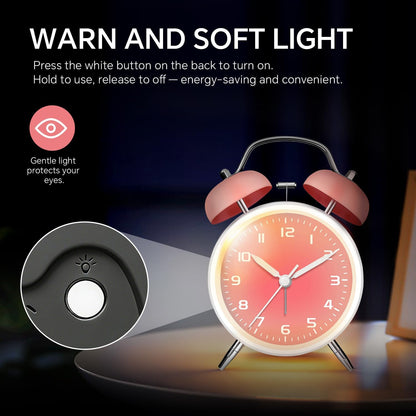 4.5" Analog Alarm Clock for Heavy Sleepers, Loud Battery Operated Alarm Clocks with Light, Metal Silent Desk Clock for Bedrooms, Retro Bedside Clocks for Kids Girls Women Mother Seniors, Pink