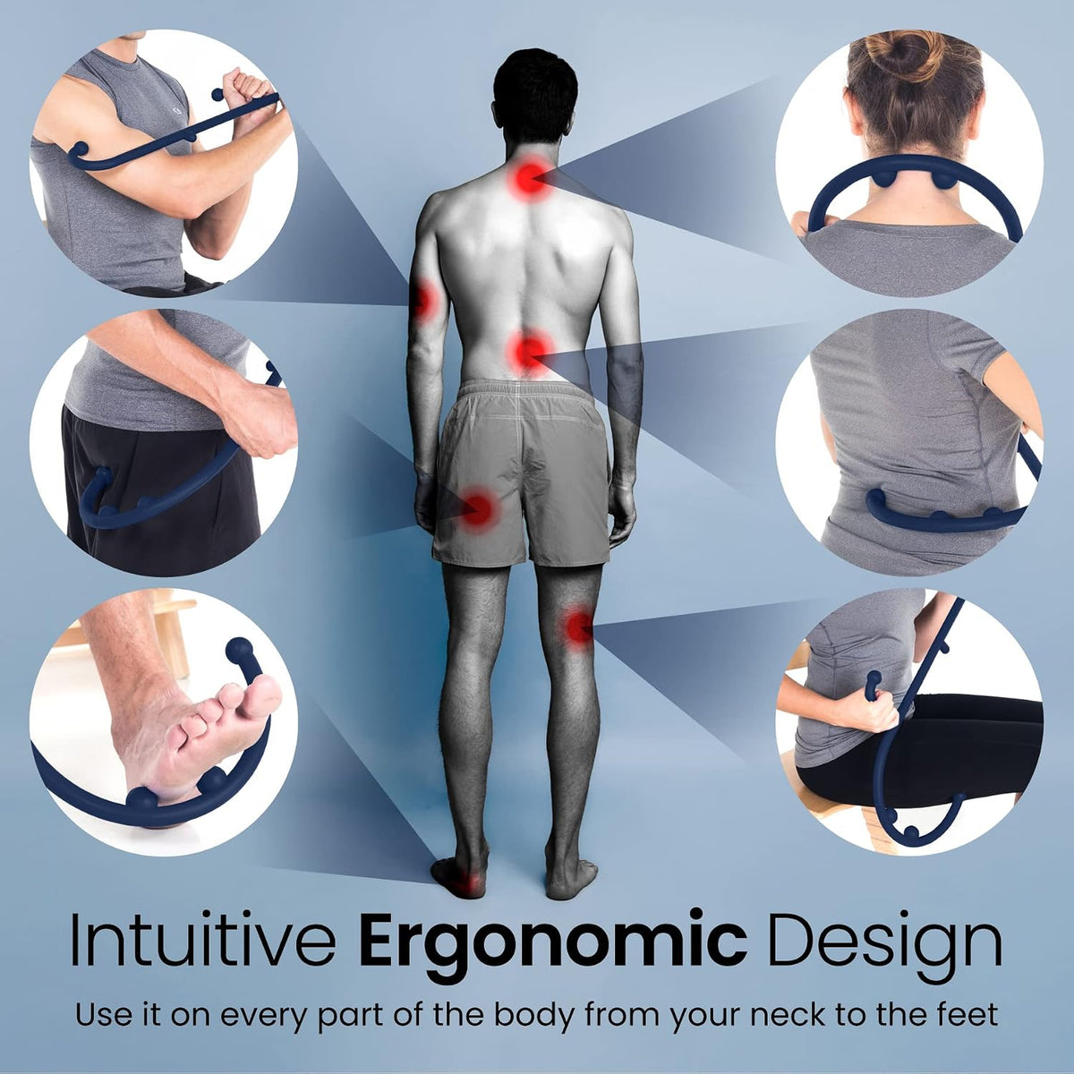 LiBa Back and Neck Massager Trigger Point Hook Therapy Tool Navy