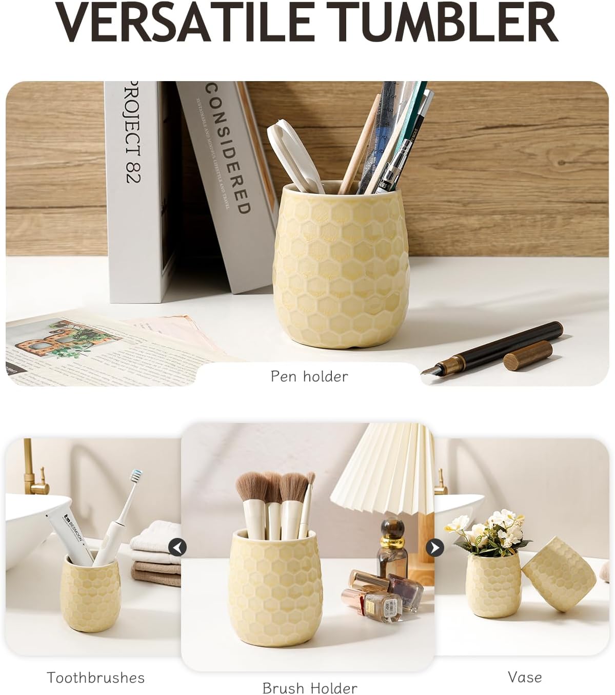 Toothbrush Holder, Tooth Brush Holder for Bathroom - Ceramic Toothbrush Cup White Toothbrush Holders Countertop, Makeup Brush Holder Pen Holder, 3.62" x 3.62" x 3.93", ANTIS'S HOME
