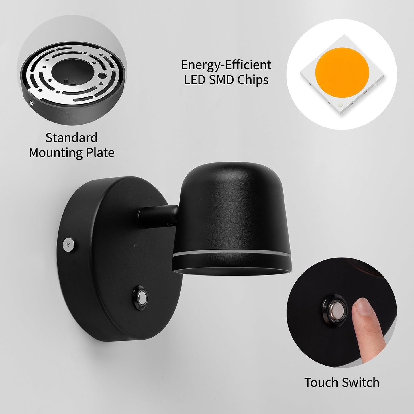 Aisilan LED Plug in Wall Sconce with Touch Dimmable Control Adjustable Wall Mounted Lamp Angle Anti-Glare Matte White Aluminum Bedside Reading Wall Lights for Bedroom Living Room