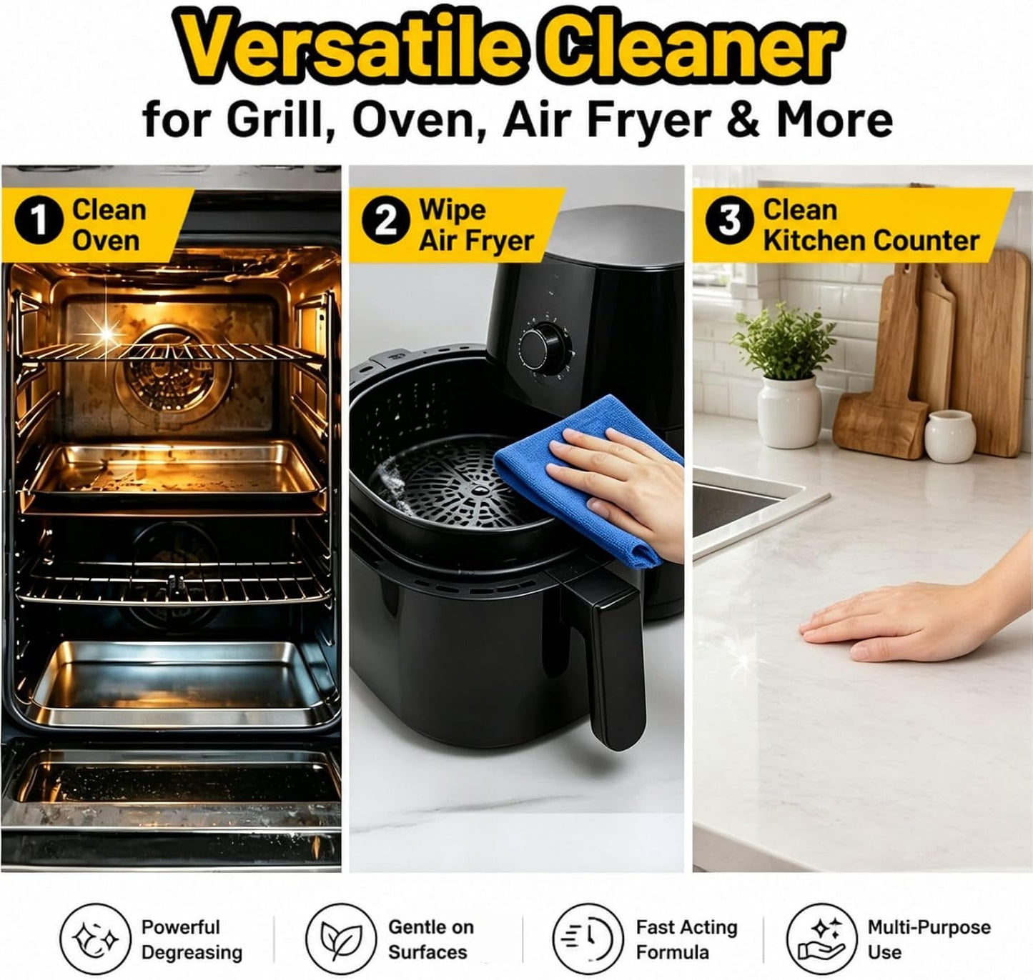 2PCS Barbecue Heavy Duty Degreaser Spray for Grill & Oven | Fast-acting grill cleaning spray, removes baked-on grease, for grills, air fryers, ovens, kitchen & patio, outdoor use