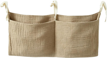 Bedside hanging bag for storing baby milk bottles and blankets - Baby diaper folding bed organizer bag - Brown