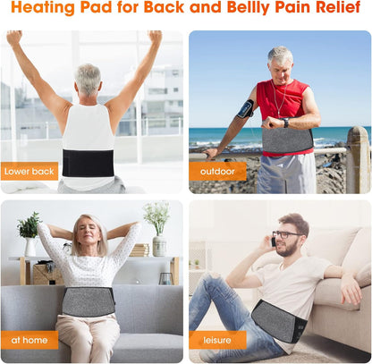 Heated Waist Belt, Cordless Lower Back Heating Pad, Black | Supports both battery-powered and adapter-powered use,Three-level adjustable temperature, rechargeable battery