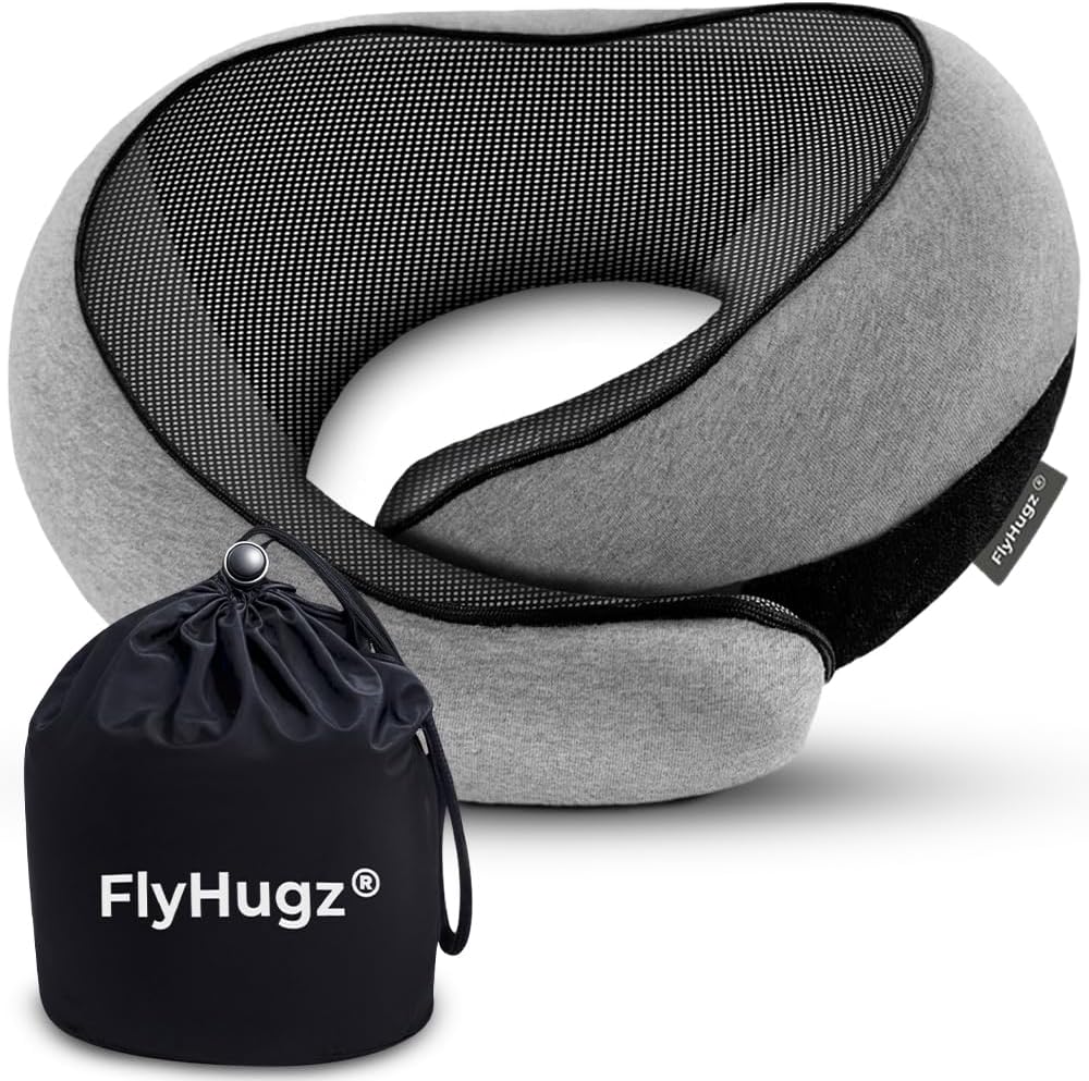 FlyHugz® Neck Travel Pillow Memory Foam Neck Pillow, Gray