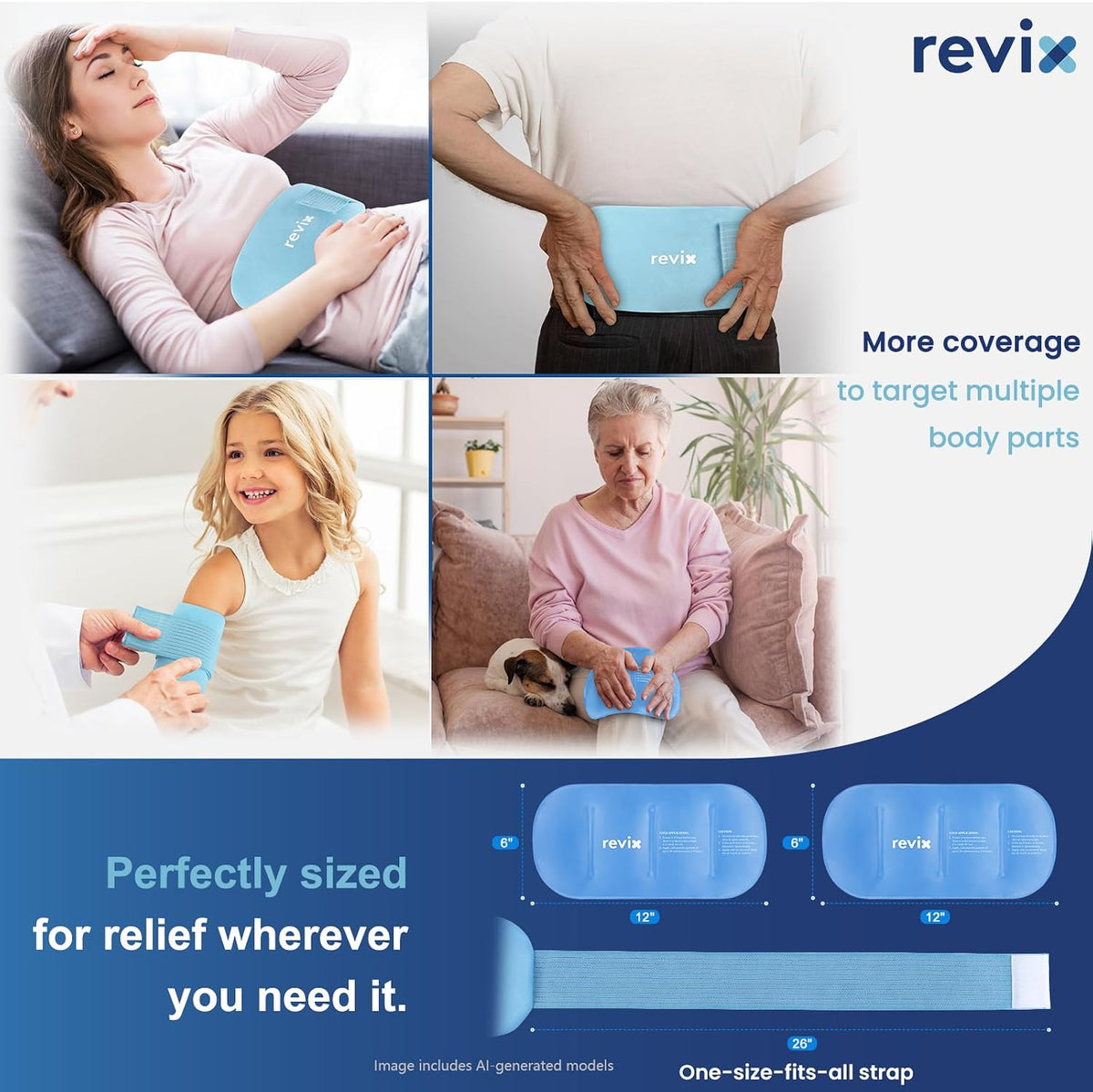 REVIX Ice Pack for Injuries Reusable, 2-Pack Hot & Cold Gel Wrap with Strap