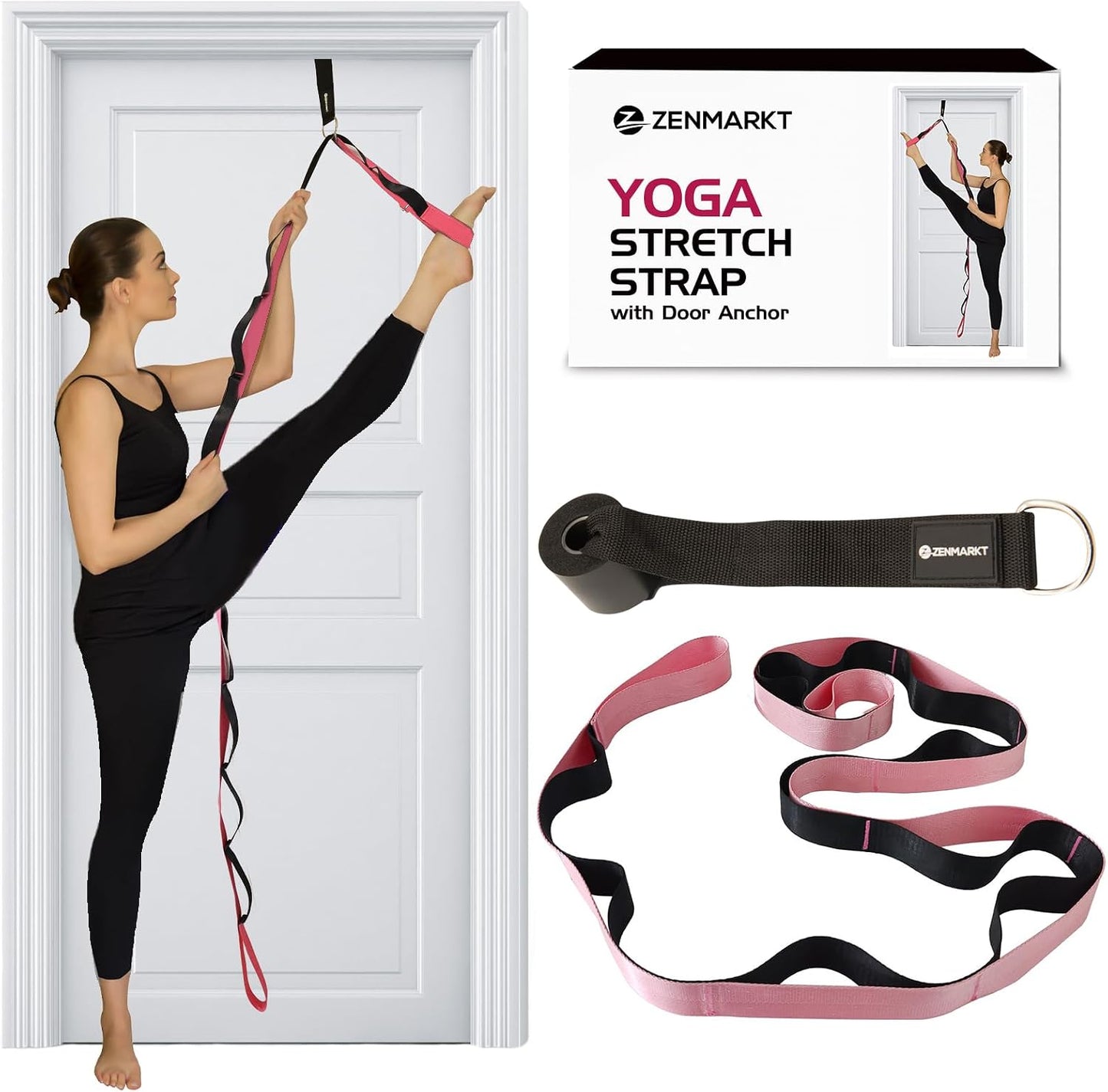 10-Loop Yoga Strap with Door Anchor for Stretching & Flexibility | Improve Flexibility, Balance and Deep Stretching with a Versatile Yoga Accessory for All Fitness Levels