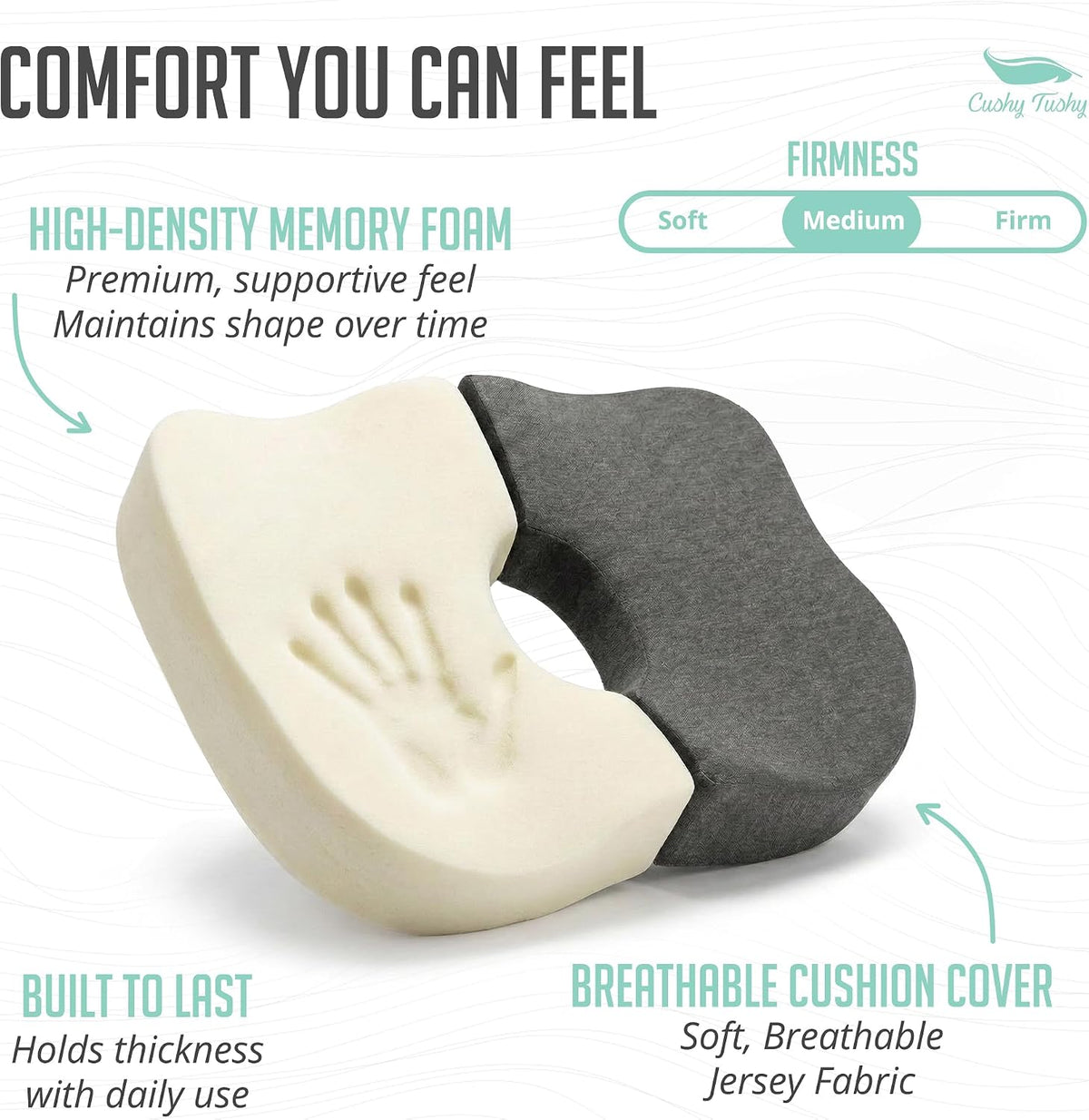 Cushy Tushy Premium Foldable Travel Seat Cushion - for Relief of Lower Back, Sciatic, Butt and Tailbone Pain - for Home & Office Use, Perfect for Travel or Driving - Coccyx Seat Cushion