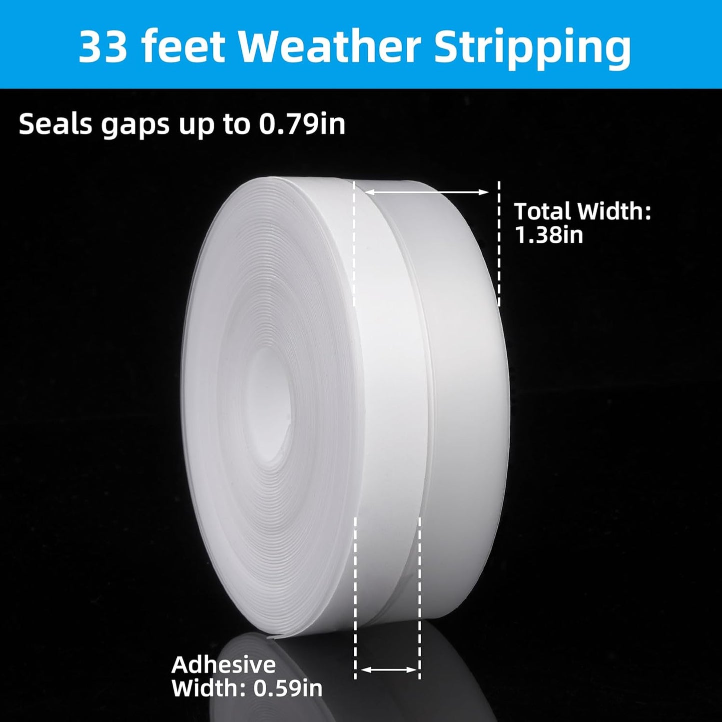 Clear Silicone Weather Stripping Seal Door Tape - Strong Adhesive Door & Window Seal Strip for Draft Stopper, Dustproof | Peel & Stick, Removable, No-Residue [33Feet x 45mm]