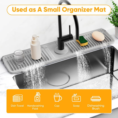 24'' Longer Faucet Mat for Kitchen Sink Splash Guard[7° Slope Fast Self-draining][Snap Lock Fit]Kitchen Sink Faucet Mat Splash Guard Kitchen Sink Area Water Splash Guard Behind Faucet Draining Mat