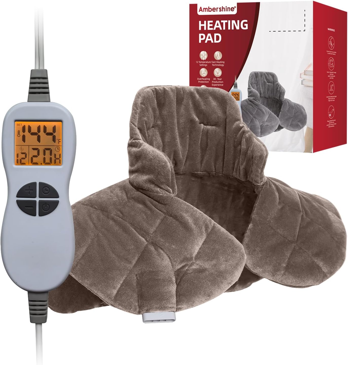 Ambershine 19''x24'' Weighted Neck & Shoulder Heating Pad, 2.5lbs with 12 Temperature Settings& 4 Auto-Off Timers, Pain Relief for Neck/Shoulder/Back(Gray&Blue)