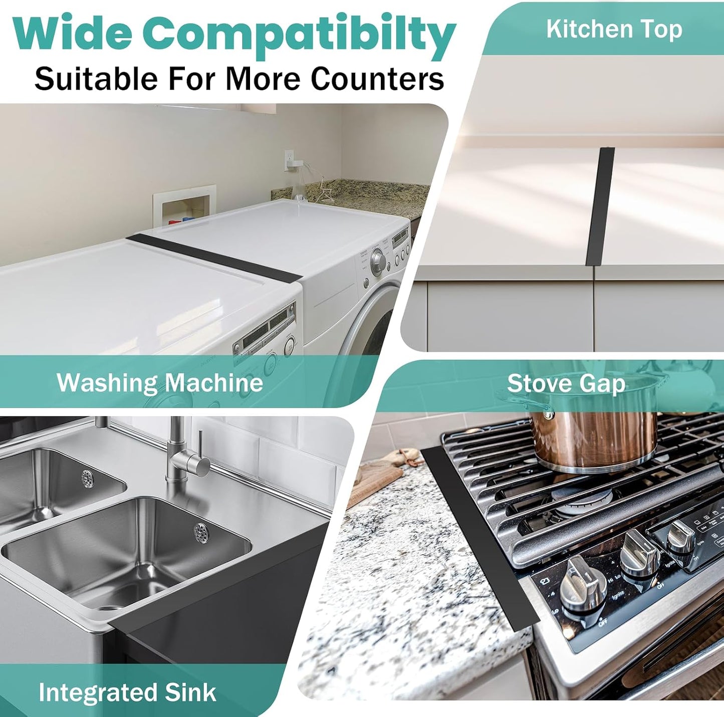 Stove Gap Covers 2PCS, Stove Gap Filler Stainless Steel,13.8'' to 27.5'' Adjustable Length,Range Trim Kit,Oven Stove Gap Guard Between Stovetop and Counter,Easy to Clean Heat Resistant, Black