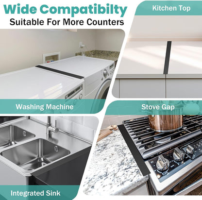 Stove Gap Covers 2PCS, Stove Gap Filler Stainless Steel,13.8'' to 27.5'' Adjustable Length,Range Trim Kit,Oven Stove Gap Guard Between Stovetop and Counter,Easy to Clean Heat Resistant, Black