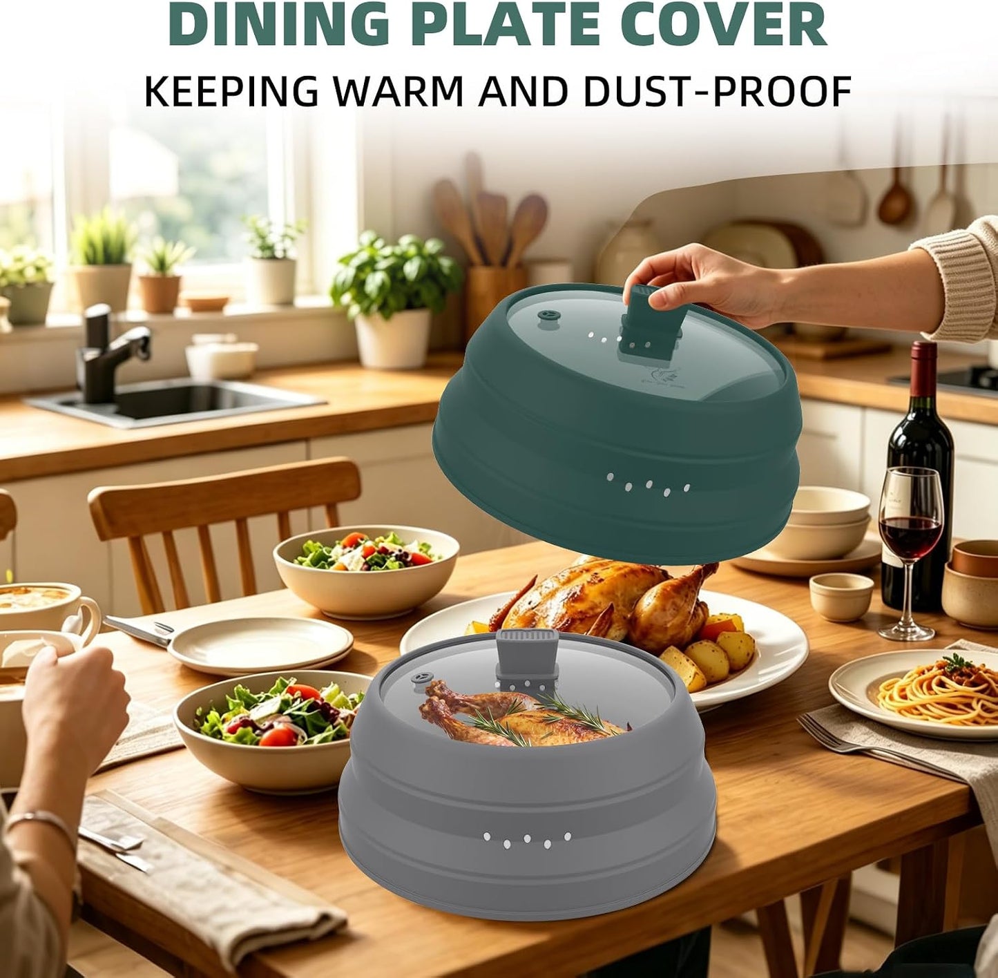 Microwave Splatter Cover Glass Guard Lid with Collapsible Silicone for Food Pot Plate Cover 9.8 inch Dark Blue