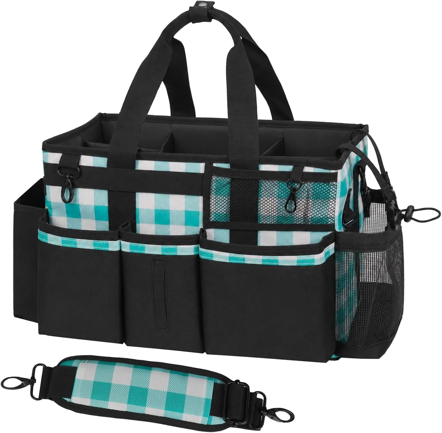 SCAVATA Wearable Cleaning Caddy, Cleaning Caddy Supplies Organizer with Handle & Shoulder Straps for Housekeepers, Under Sink & Car Cleaning Tool Organizers Bag with 4 Foldable Divider (NavyBlue)