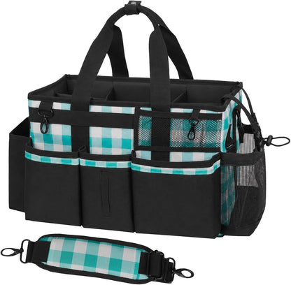 SCAVATA Wearable Cleaning Caddy, Cleaning Caddy Supplies Organizer with Handle & Shoulder Straps for Housekeepers, Under Sink & Car Cleaning Tool Organizers Bag with 4 Foldable Divider (NavyBlue)