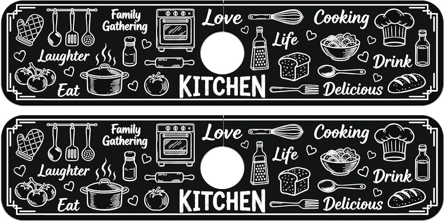 2 Pcs Kitchen Sink Splash Guard Faucet Mat Wood Grain Pattern Faucet Mat for Sinks Natural Wood Color Absorbing Drying Mats for Kitchen Bathroom, 23.6x5.5inch