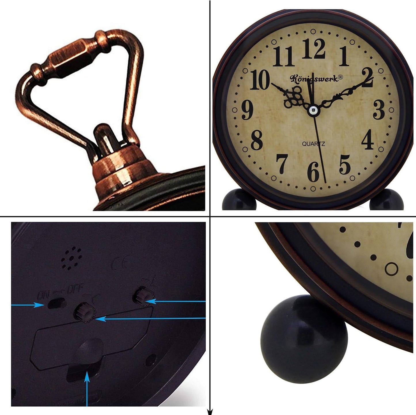 Vintage Analog Alarm Clock | Classic Small 5.25 inch Silent Desk Clock Night Light Battery Operated Table Bedroom
